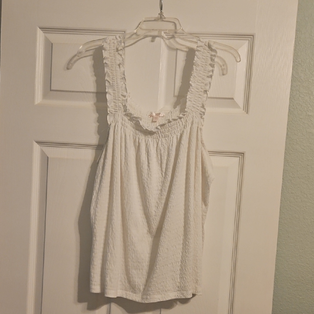 LC Lauren Conrad White Ruffled Strap Tank